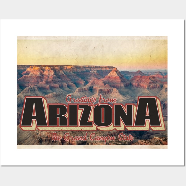 Greetings from Arizona - Vintage Travel Postcard Design Wall Art by fromthereco